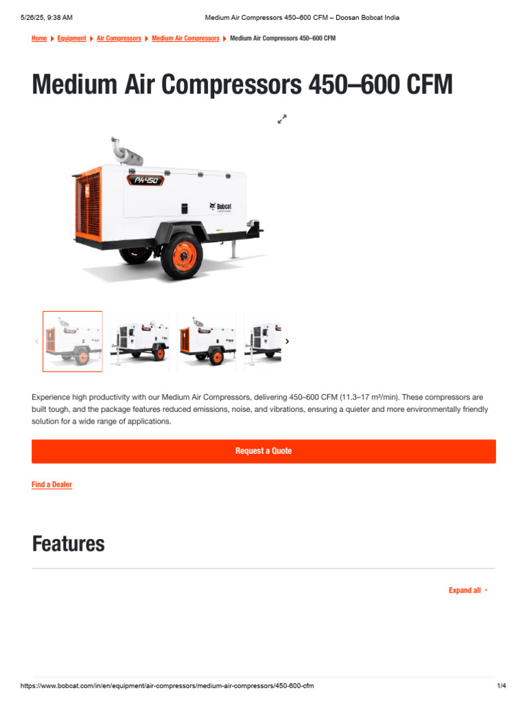 Medium Air Compressors 450–600 CFM – Doosan Bobcat India | PDF ...