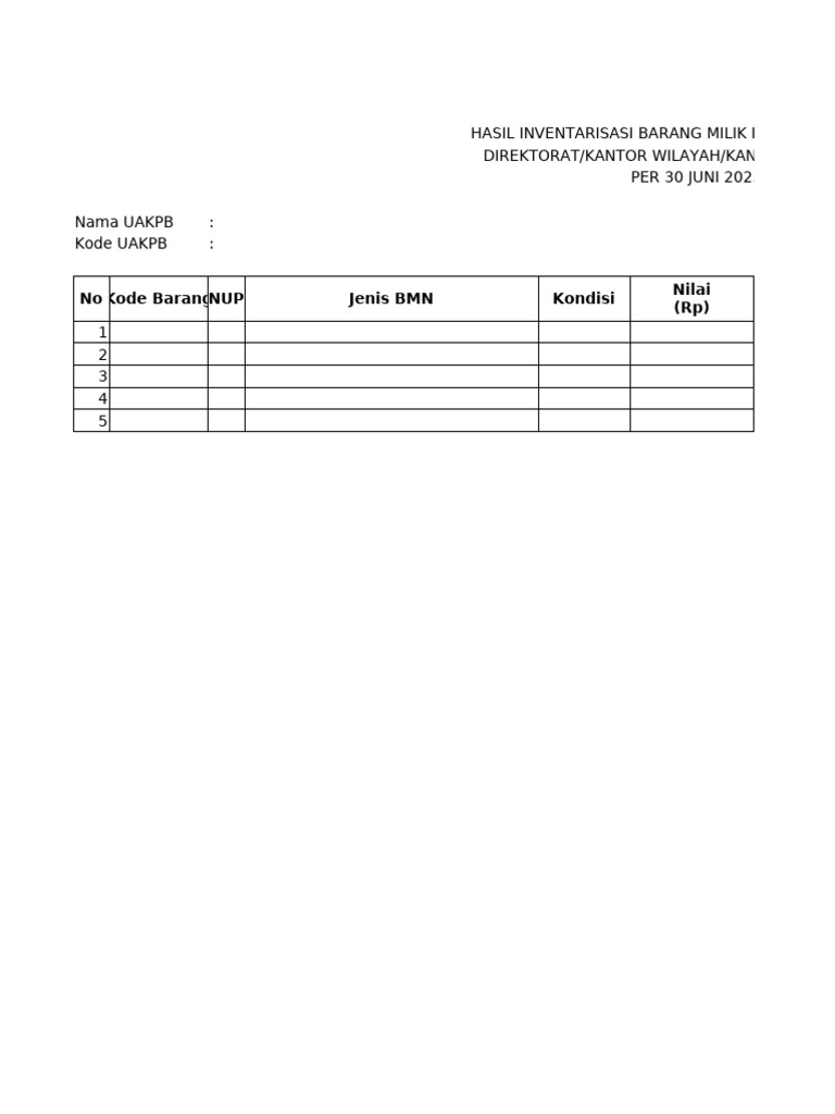 Hasil Inventarisasi BMN 30 Juni 2025 | PDF