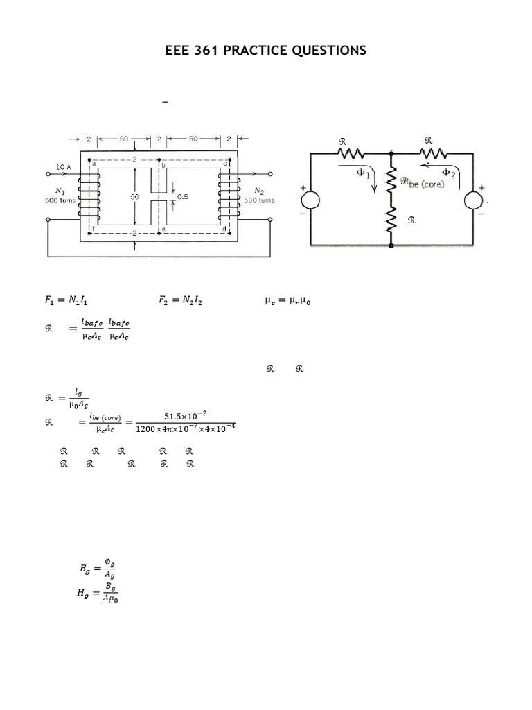 EEE 361 Magnetic Circuit Practice Questions | PDF | Transformer | Inductor