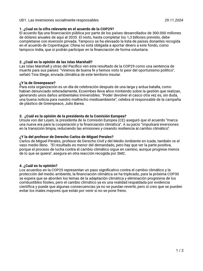 UD1. Resultados COP29 y Plásticos | PDF | Residuos | El plastico
