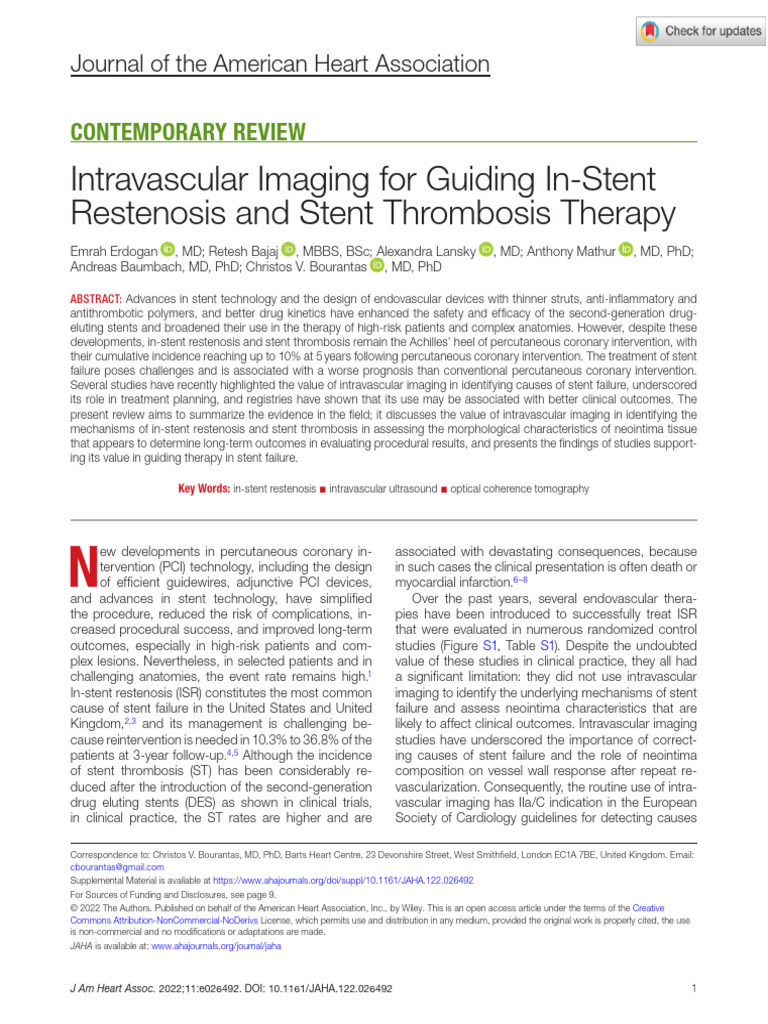 Erdogan Et Al Intravascular Imaging For Guiding in Stent Restenosis and ...