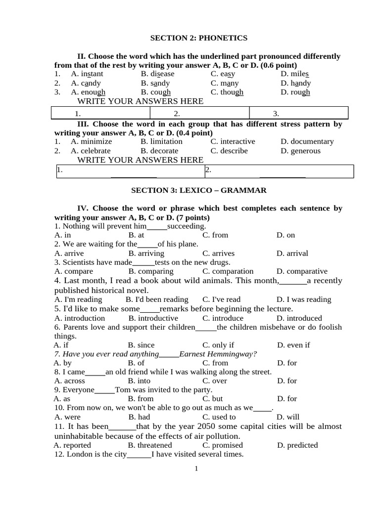 Phonetics and Grammar Practice Test | PDF | Atmosphere
