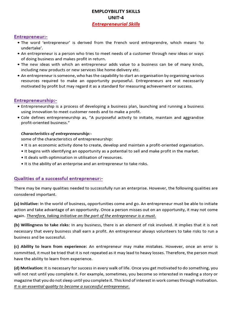 Entrepreneurial Skills and Types Explained | PDF | Entrepreneurship ...