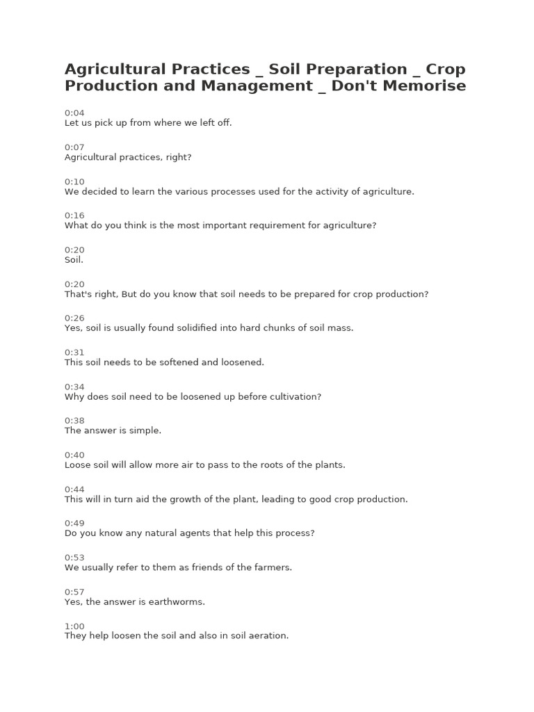Soil Preparation for Crop Production | PDF | Soil | Plough