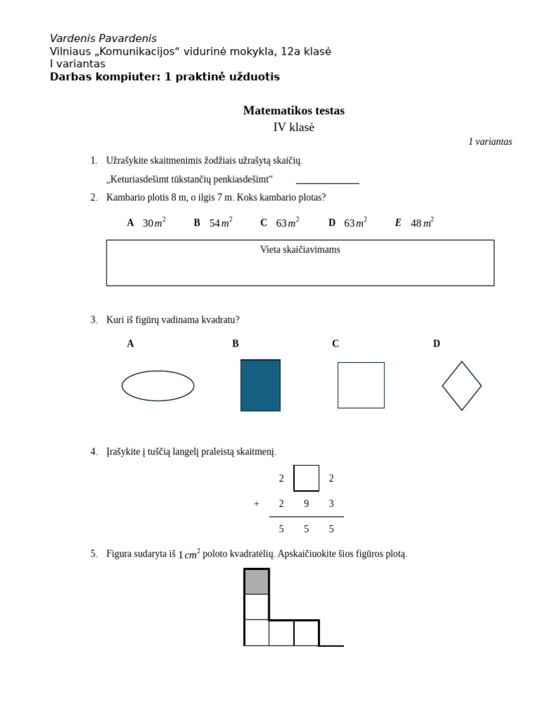 Matematikos Testas | PDF