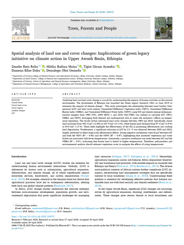 Spatial Analysis of Land Use and Cover Changes Implications of Green ...