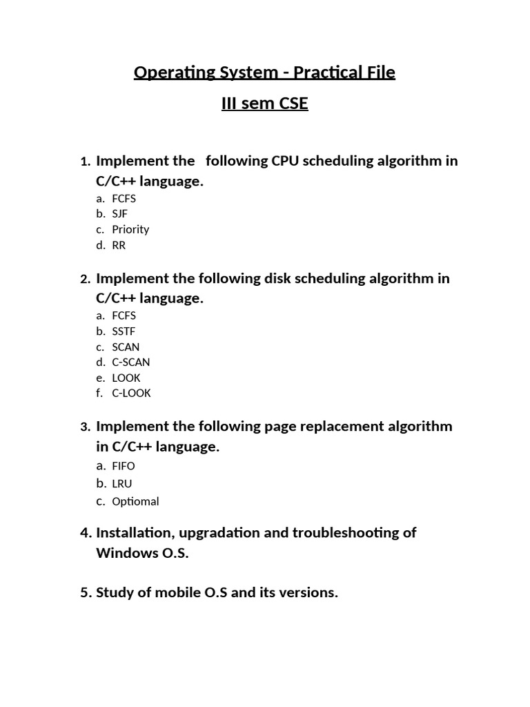 Operating System - Practical File Iii Sem Cse: A. Fcfs B. SJF C ...