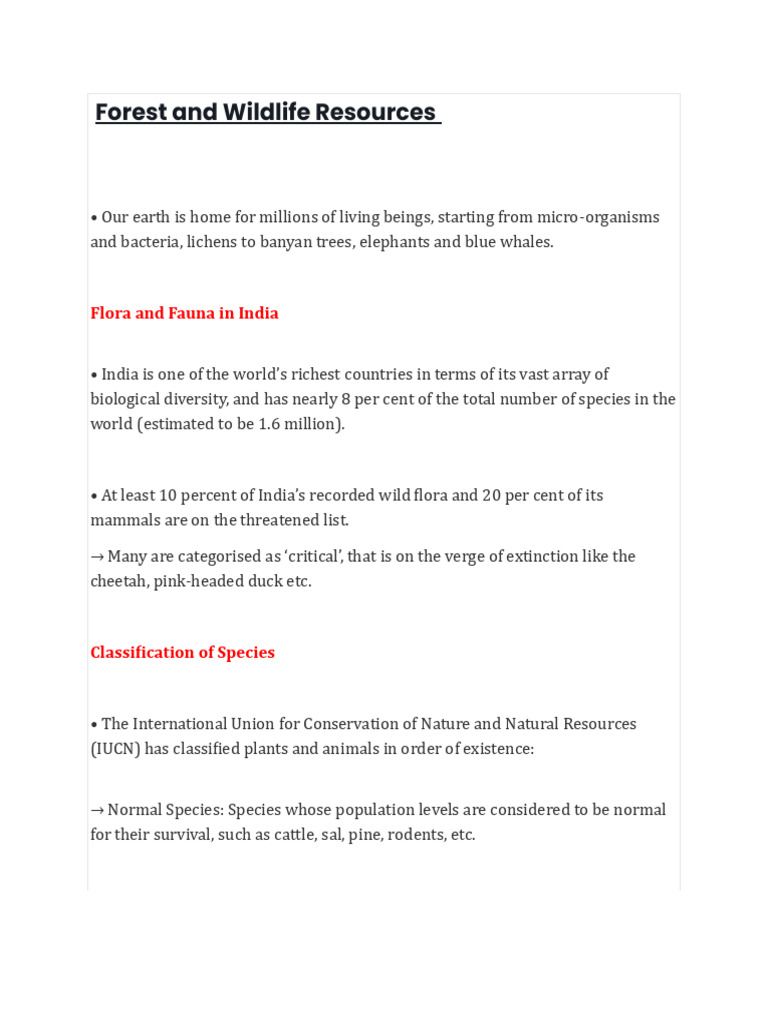 India's Forest and Wildlife Conservation | PDF | Endangered Species ...