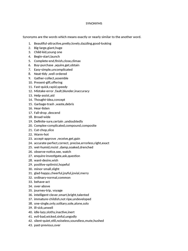 Synonyms and Their Meanings | PDF