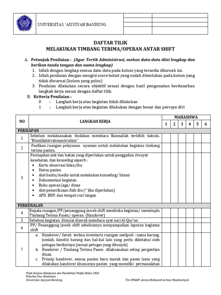 FM-UNISABDG-PDK-PS04-048 Daftil Melakukan Timbang Terima Operan Antar ...