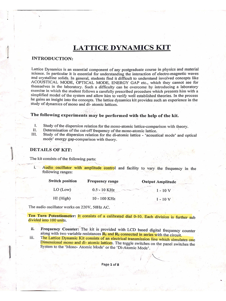 Dispersion of Lattice Vibrations | PDF