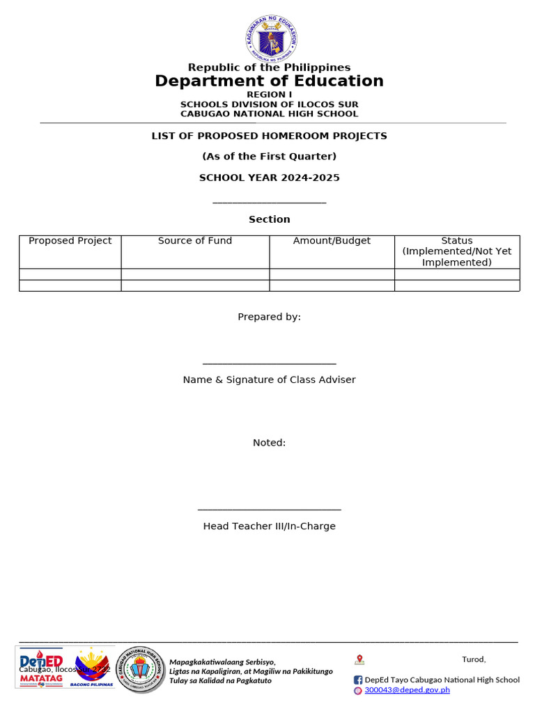 List of Homerrom Projects | PDF