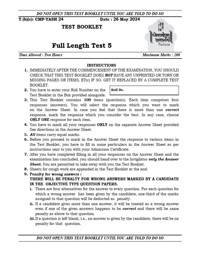 Full Length Test 5 - 26 May 2024-Final For Print | PDF | Supreme Court ...