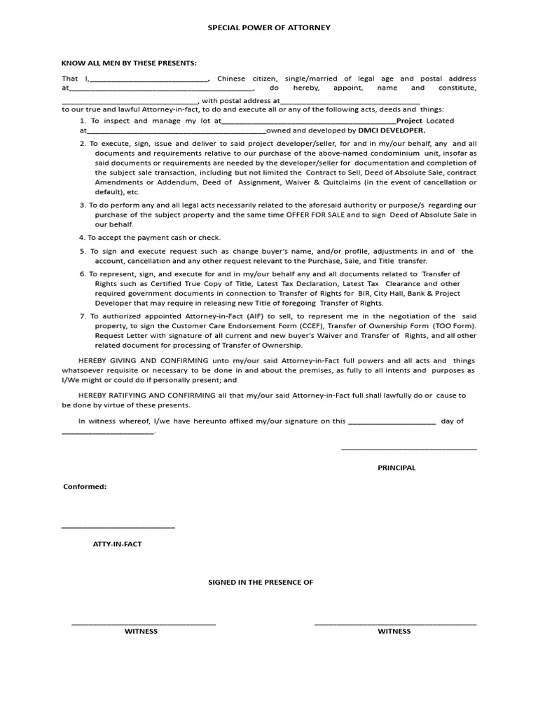 Spa Form 1-7 2 | PDF | Power Of Attorney | Deed