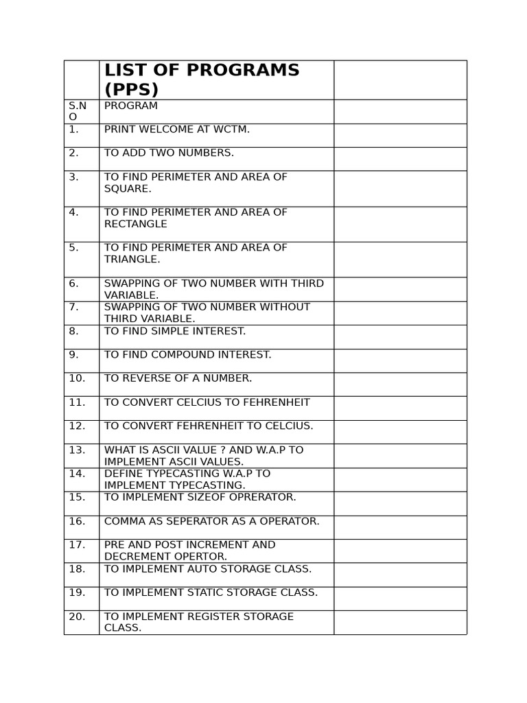 List of Programs PPS | PDF | Control Flow | Matrix (Mathematics)