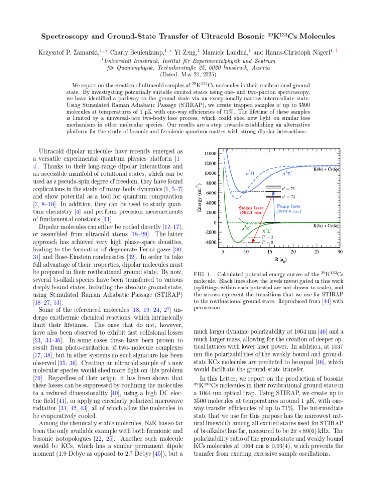 Ultracold 39K133Cs Molecules Creation | PDF | Laser | Spectroscopy