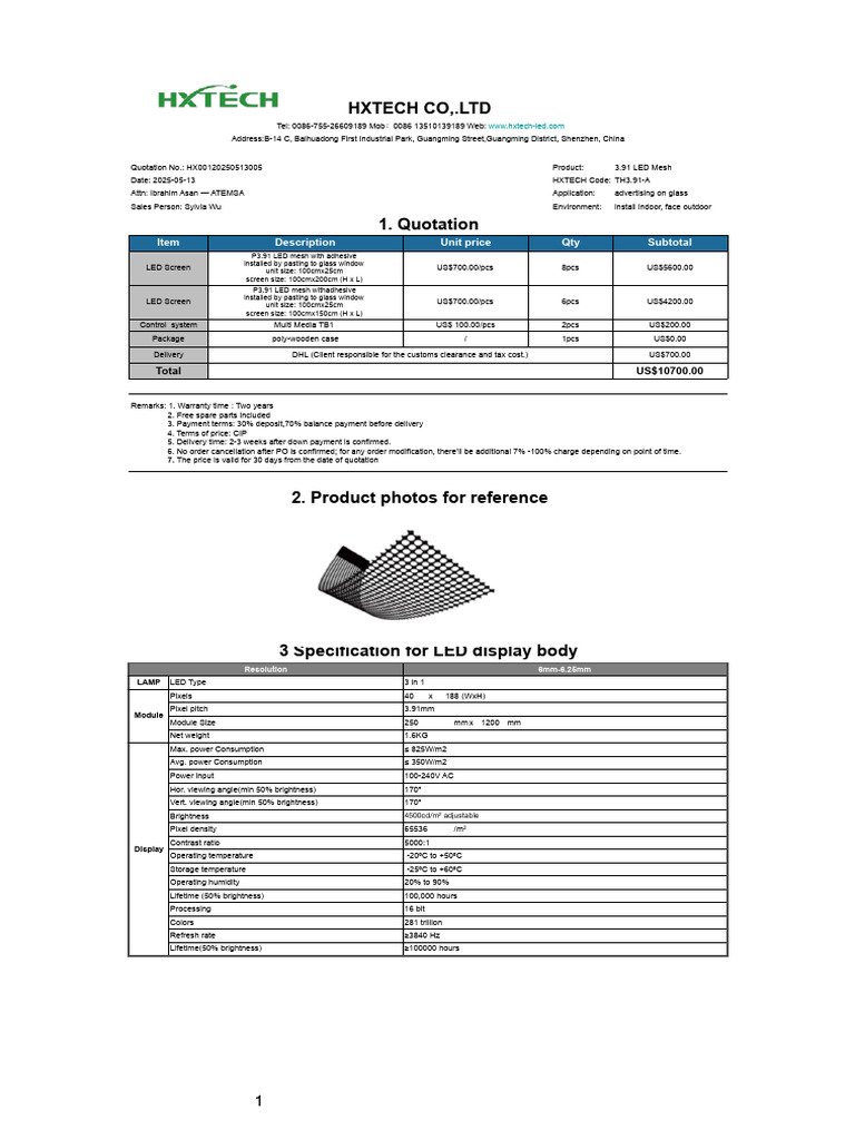 HXTECH LED Mesh Quotation (2025!05!13) | PDF | Display Technology