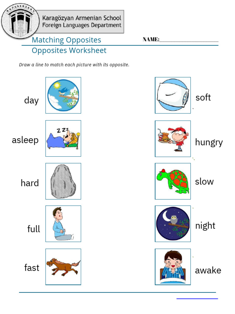 Matching Opposites Worksheet | PDF
