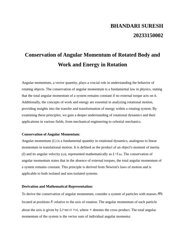 Angular Momentum and Energy in Rotation | PDF | Angular Momentum ...