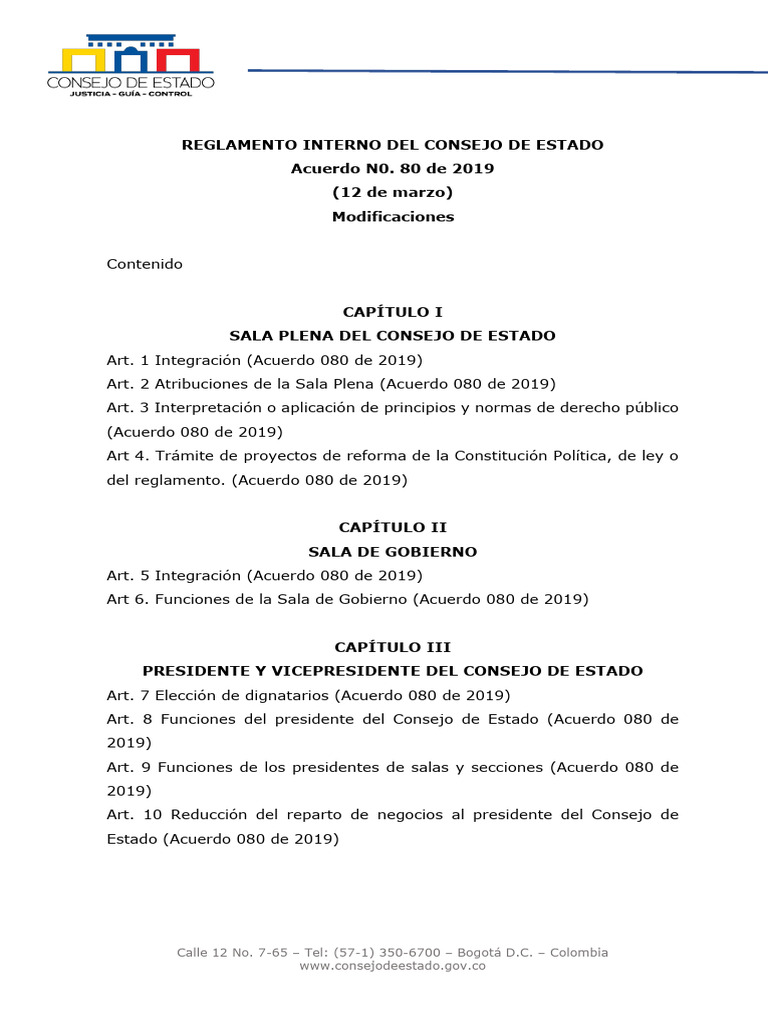 Reglamento Interno del Consejo de Estado | PDF | Caso de ley | Justicia