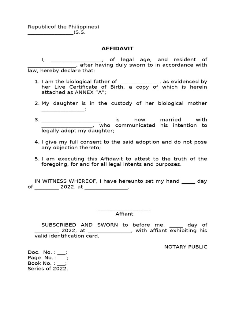 Affidavit of Consent for Adoption | PDF