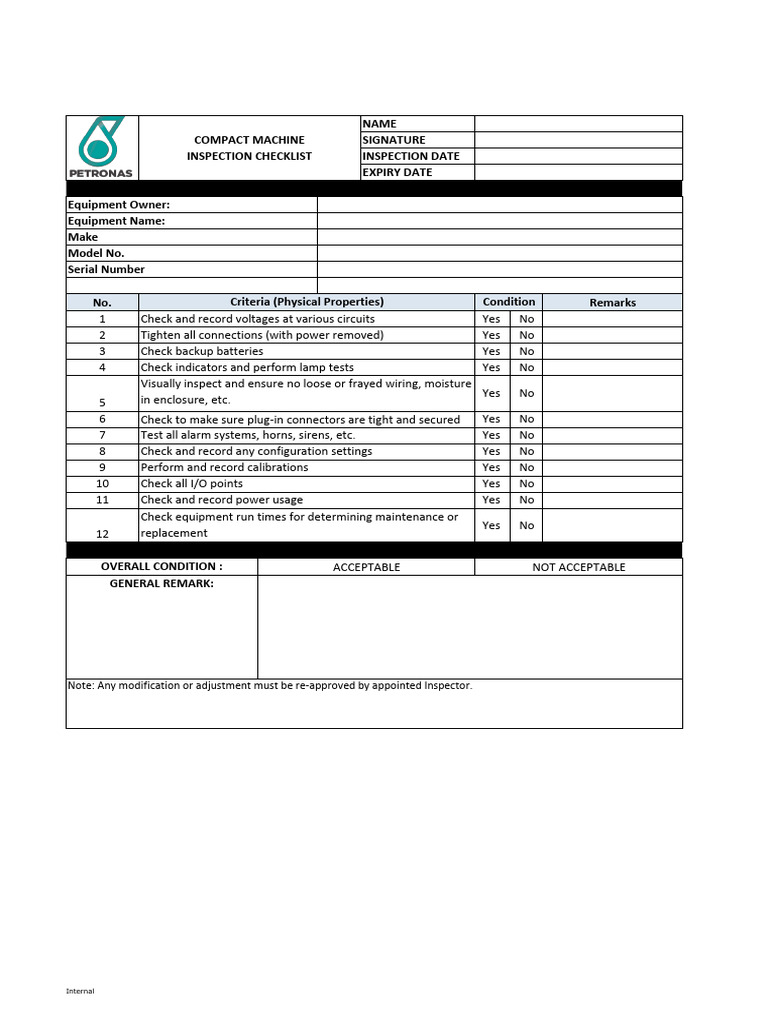 Compact Machine Inspection Checklist | PDF