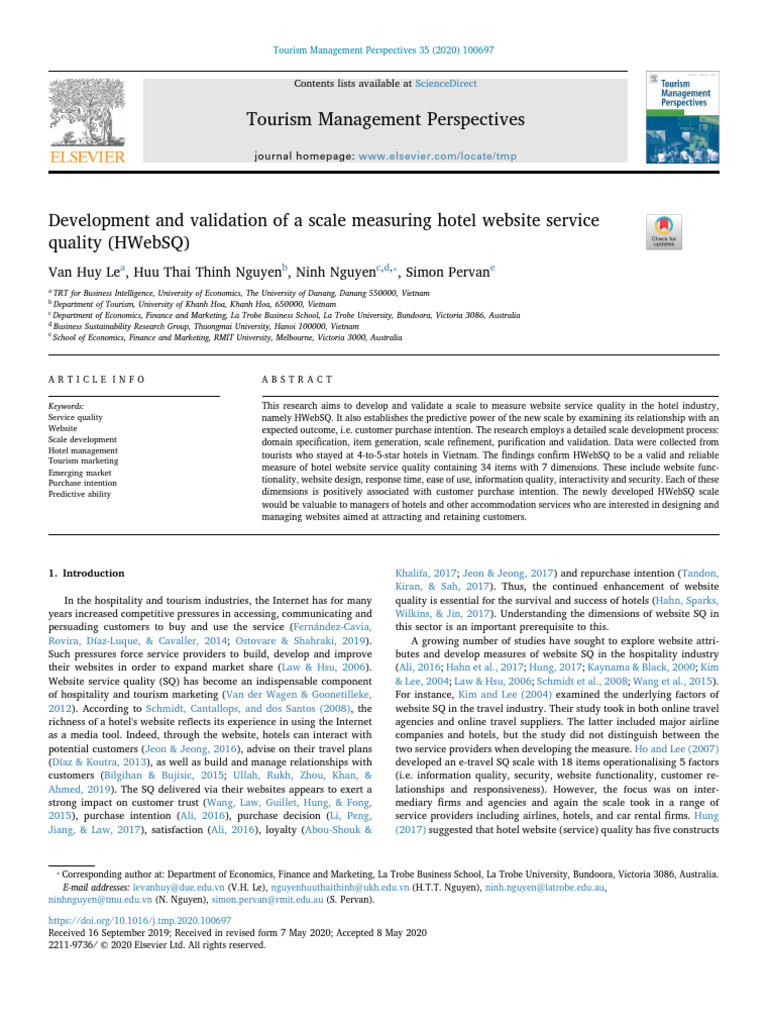 Hotel Website Service Quality Scale Validation | PDF | Usability ...