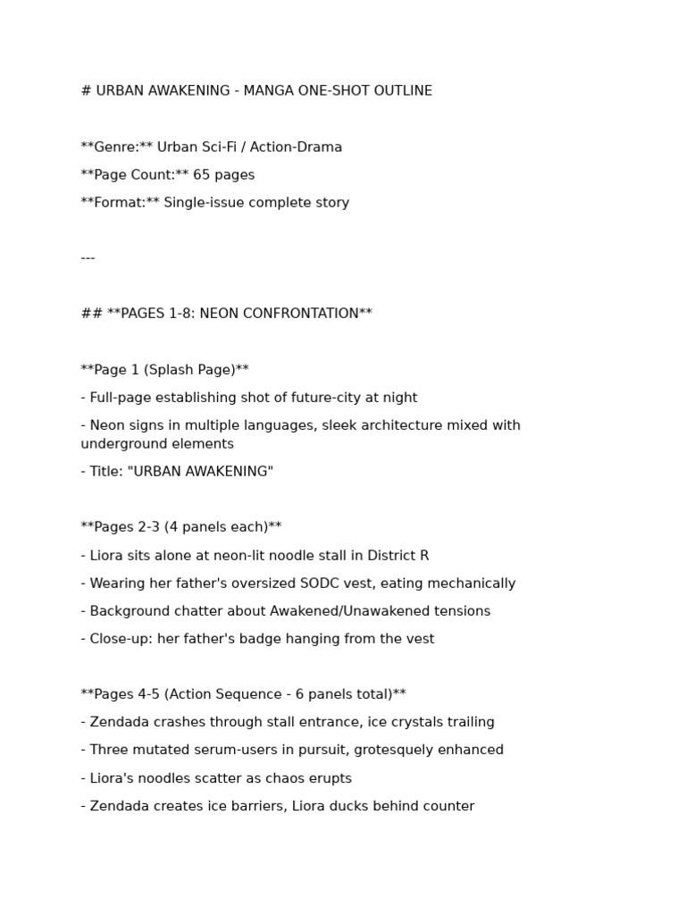 Urban Awakening: One-Shot Outline | PDF
