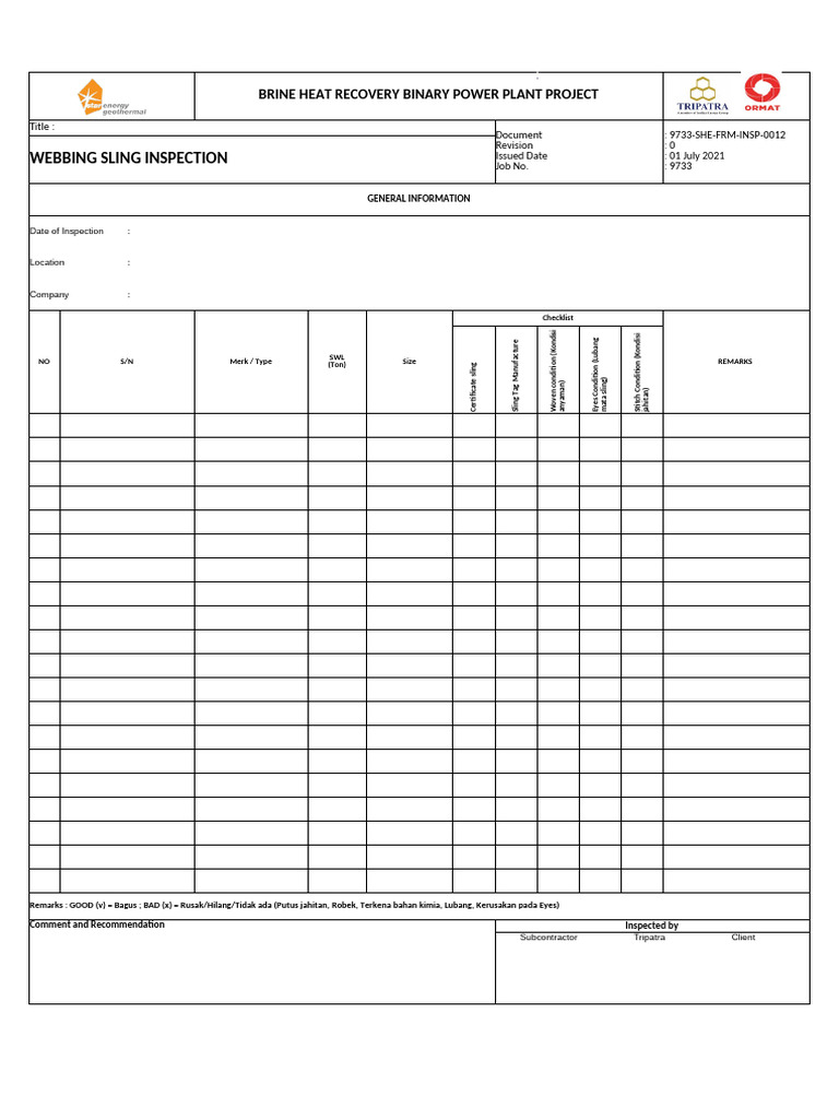 Webbing Sling Inspection Report | PDF