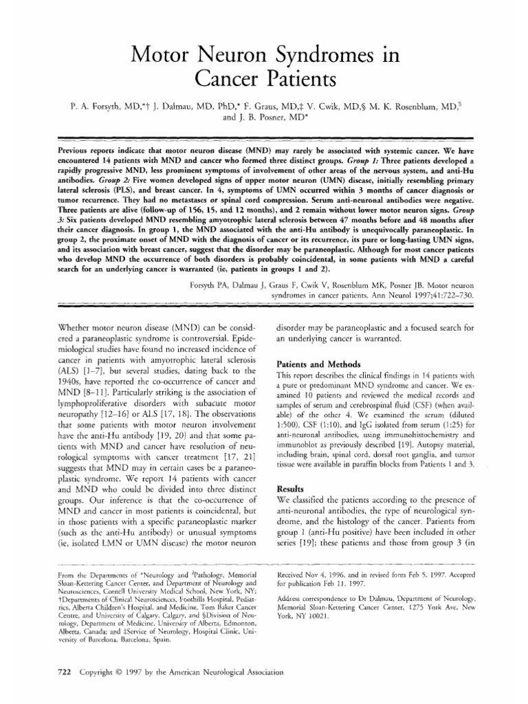 Motor Neuron Syndromes in Cancer | PDF | Diseases And Disorders ...