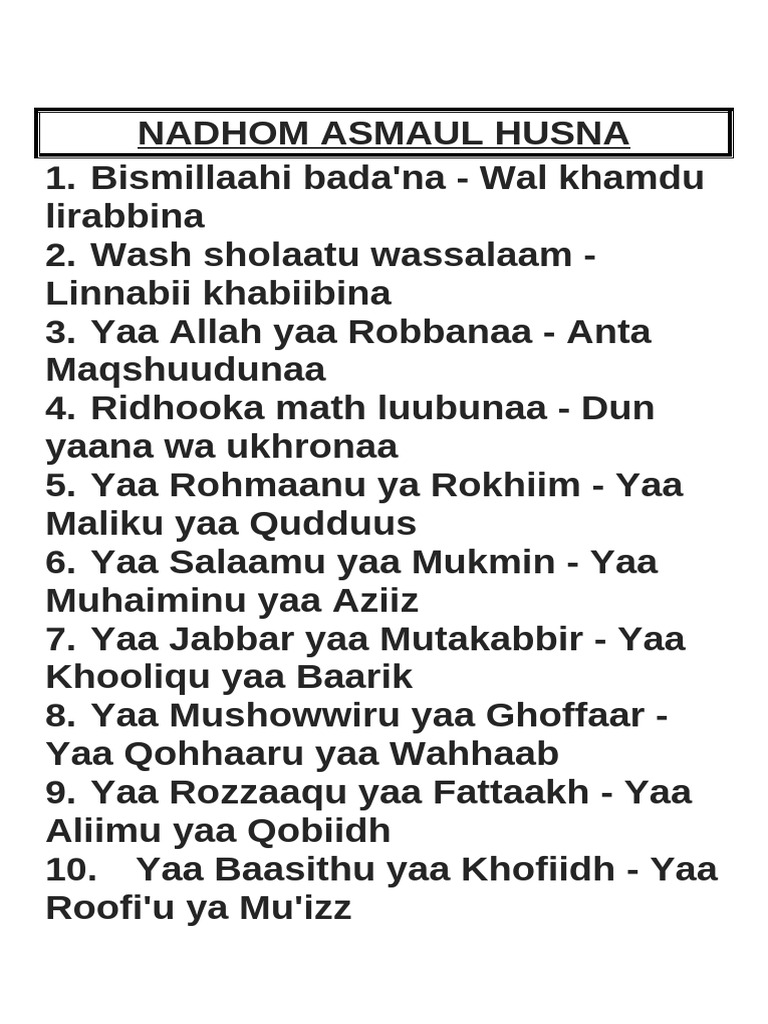 NADHOM ASMAUL HUSNA_250102_173724 | PDF