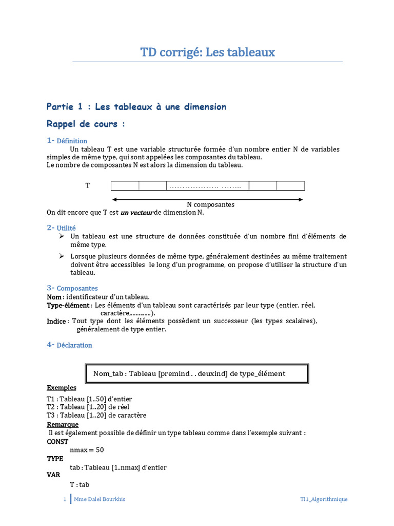 Introduction aux tableaux en algorithmique | PDF | Mathématiques ...