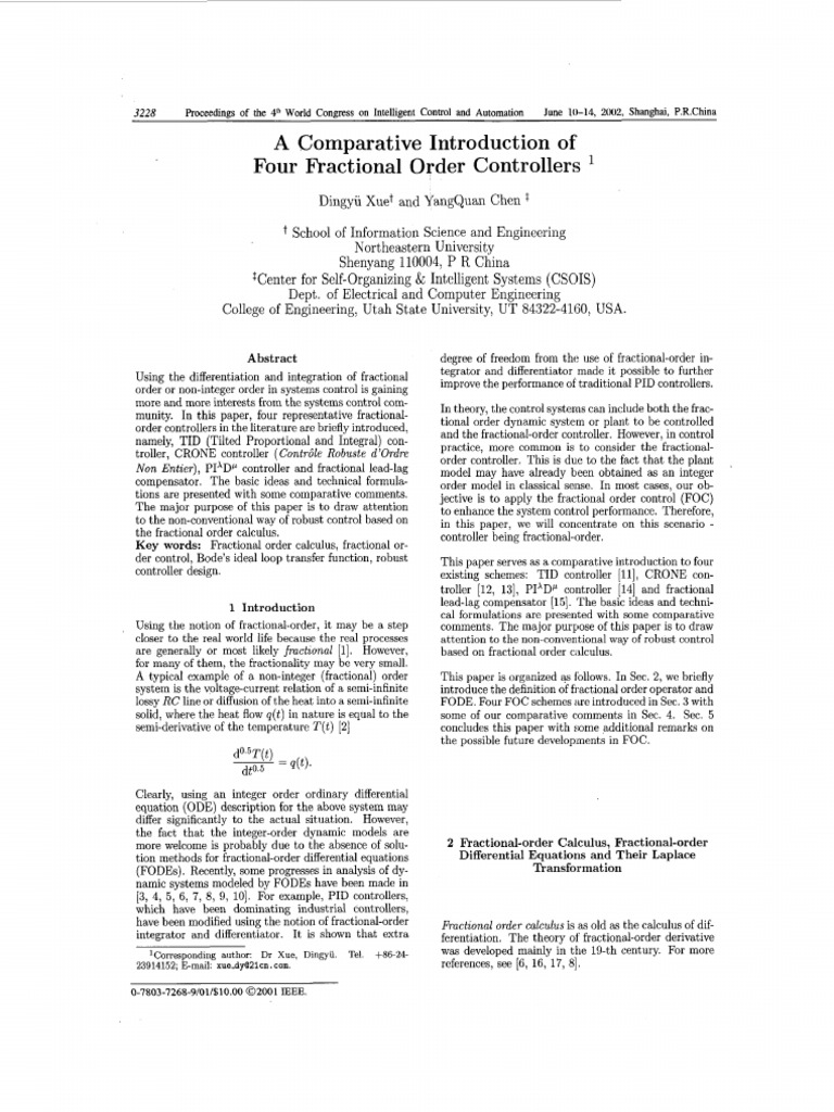 Comparative Study of Fractional Order Controllers | PDF | Calculus ...