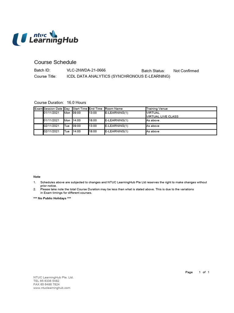 ICDL Data Analytics Course Schedule | PDF