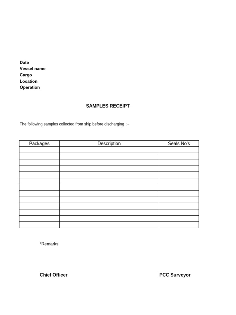Ship Sample Receipt Documentation | PDF