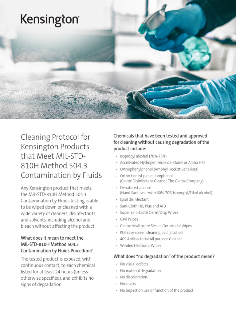 Kensington Cleaning Protocol For Kensington Products | PDF | Bleach ...