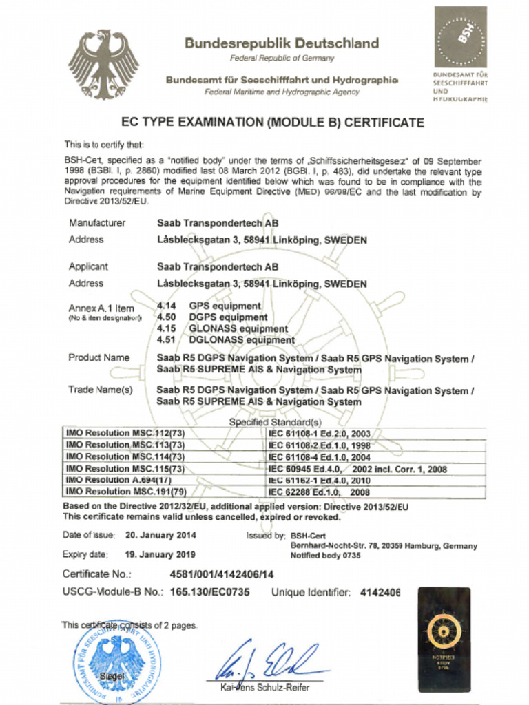 7000 118-216, E1, R5 SUPREME NAV Module B Certificate | PDF