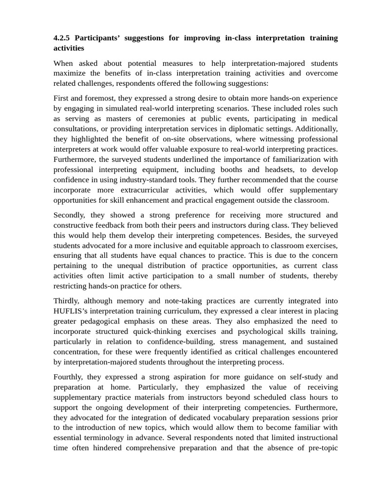 4.2.5 Participants' Suggestions For Improving In-Class Interpretation ...