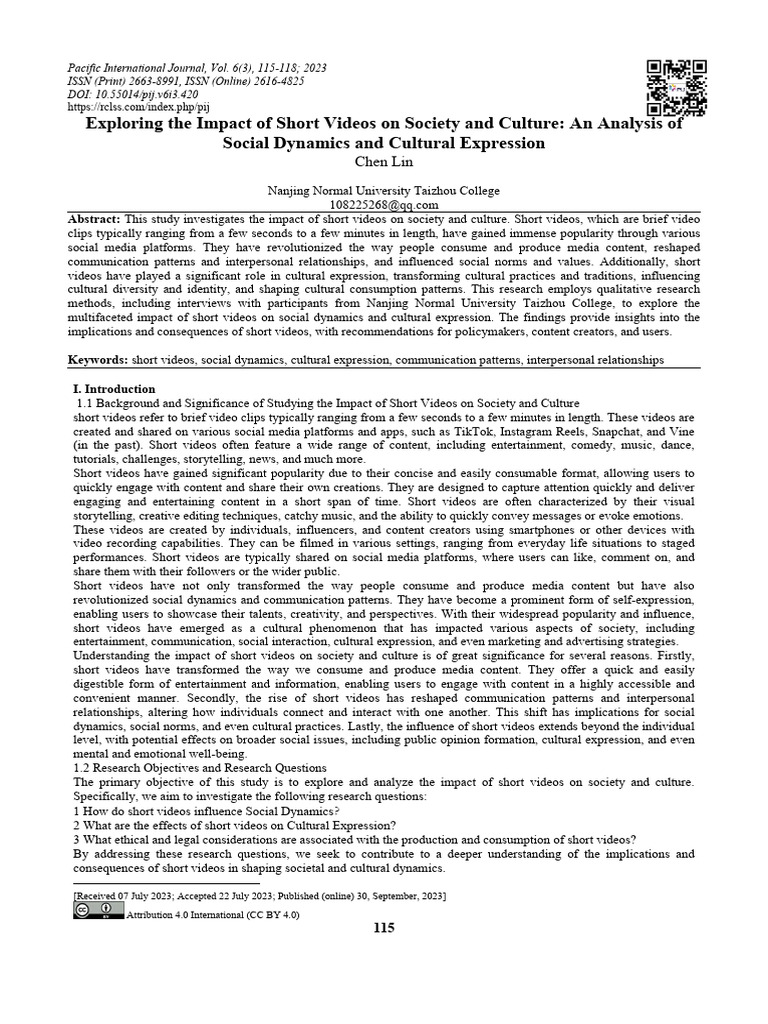 Impact of Short Videos on Society | PDF | Methodology | Communication
