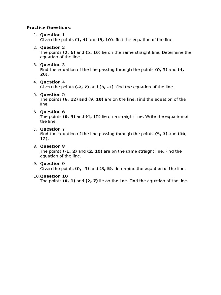 Line Equation Practice Questions | PDF
