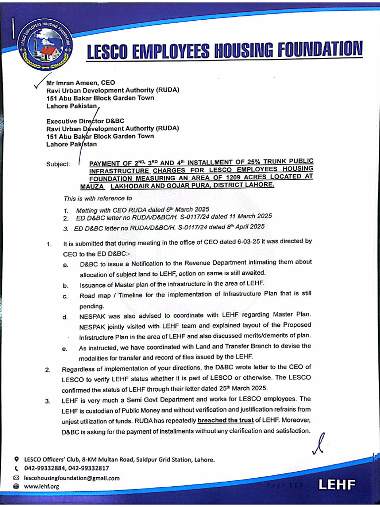 LESCO Letter | PDF