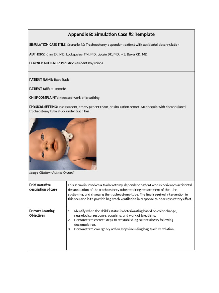 Tracheostomy Decannulation Simulation Case | PDF | Clinical Medicine ...