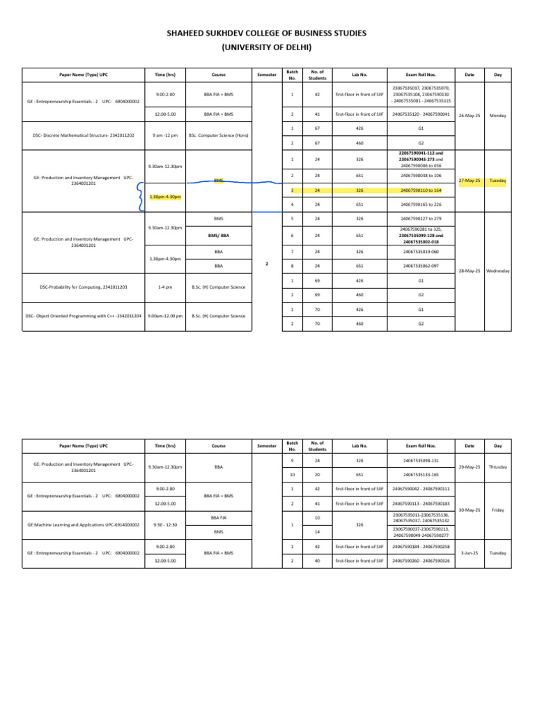 BBA & BSc Exam Schedule 2025 | PDF | Computing
