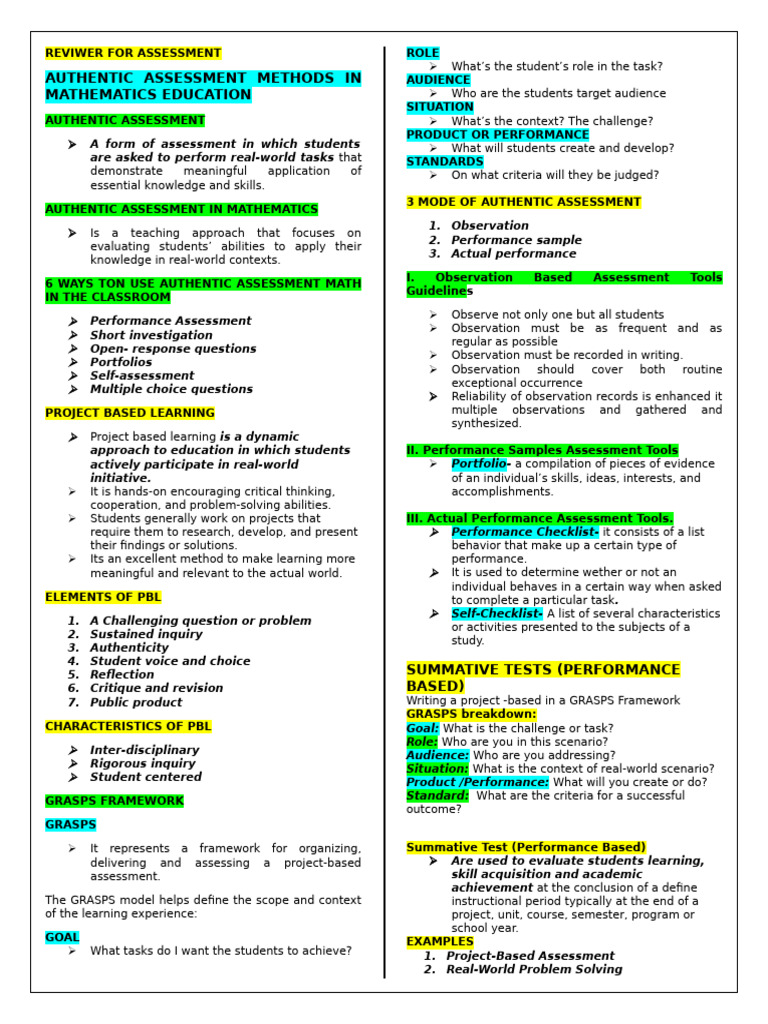 Authentic Assessment in Math Education | PDF | Educational Assessment ...