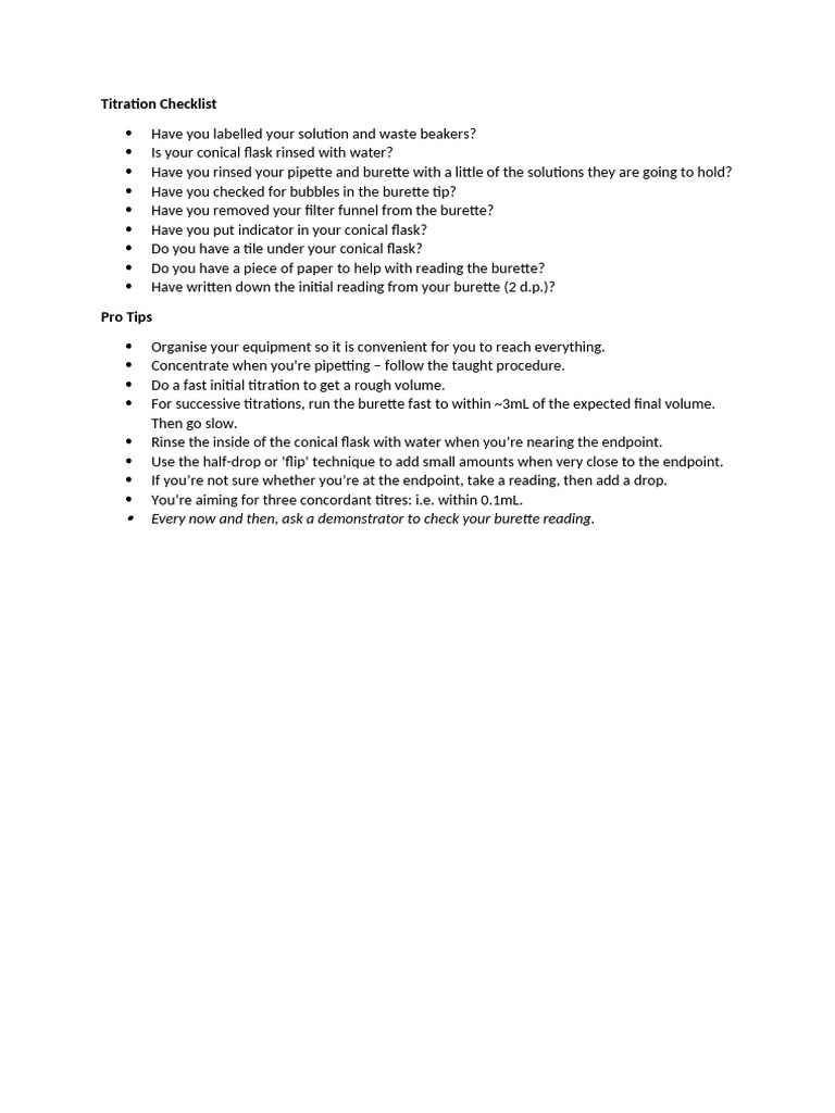 Titration Checklist | PDF