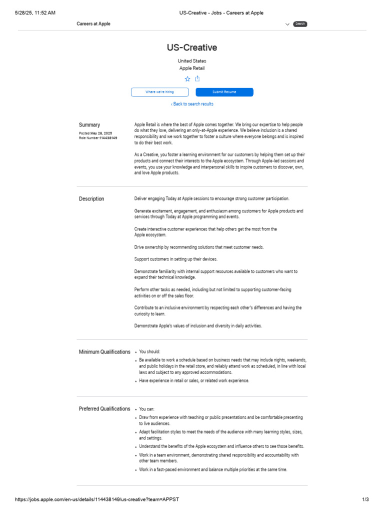 US-Creative - Jobs - Careers at Apple | PDF | Apple Inc. | Employment