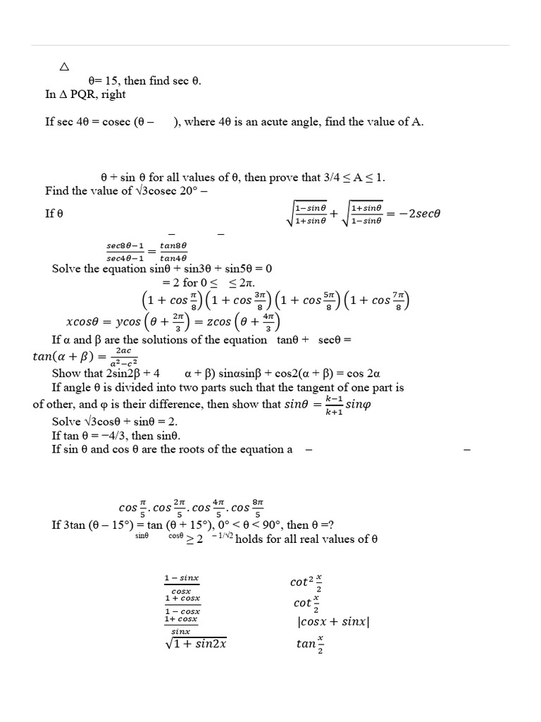 Trigonometric Functions Q | PDF | Geometric Measurement | Mathematical ...