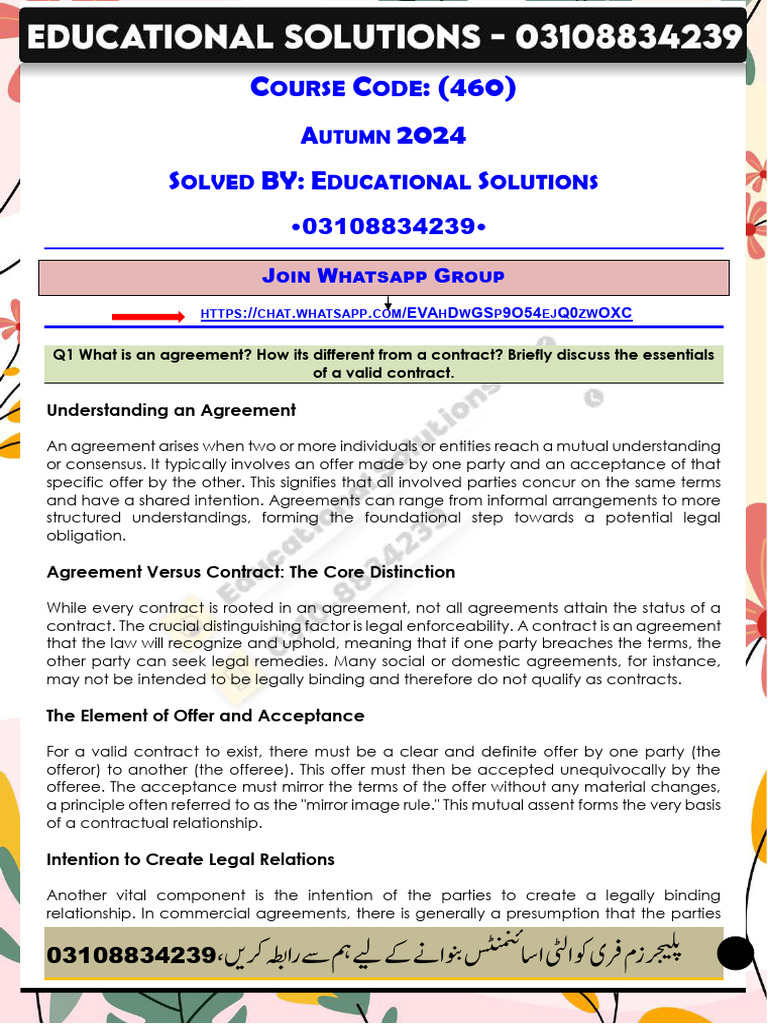 460 Solved Aut24 | PDF | Negotiable Instrument | Offer And Acceptance