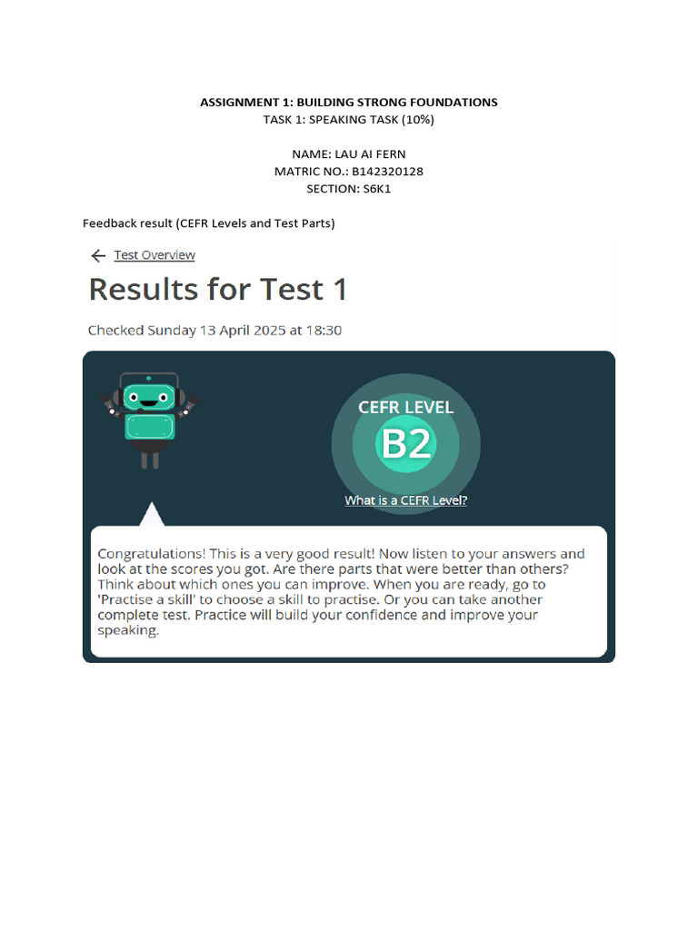 CEFR Speaking Task Feedback Report | PDF