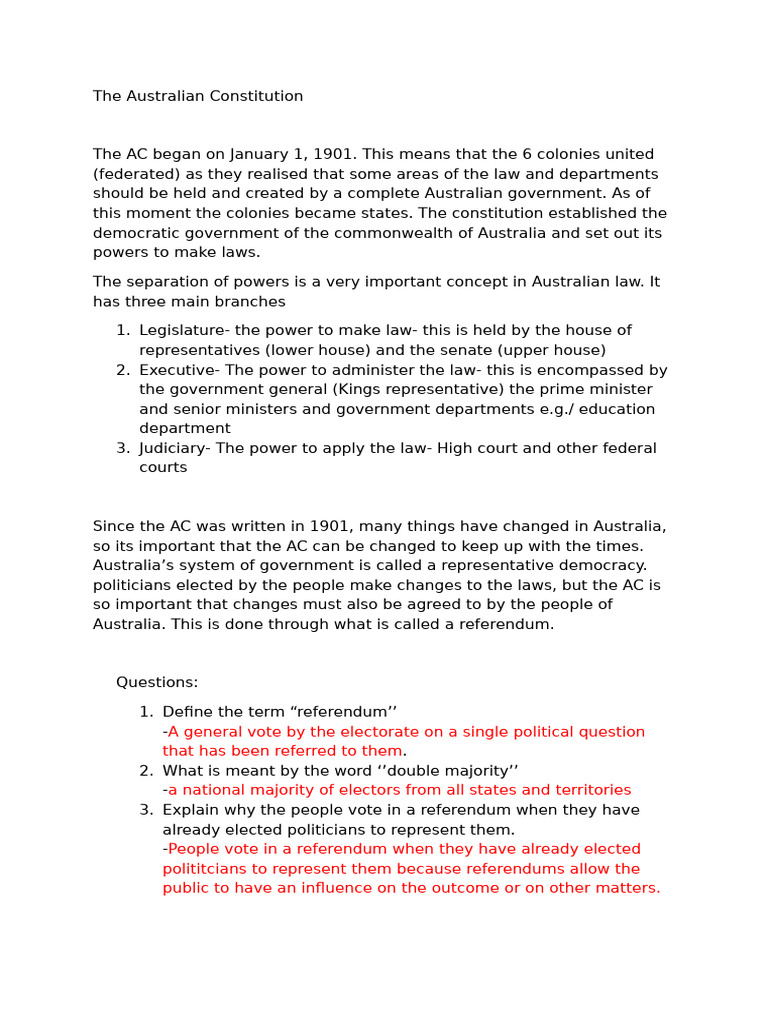 Overview of the Australian Constitution | PDF | Democracy | Political ...